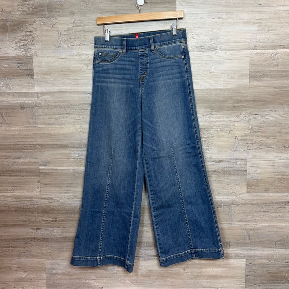 SPANX Seamed-Front Wide Leg Jeans - Blue Pull-On Shaping Denim - Size M - Picture 6 of 13